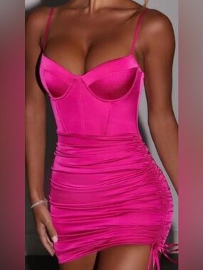 Oh Polly Asymmetric Satin Mini Dress in Pink